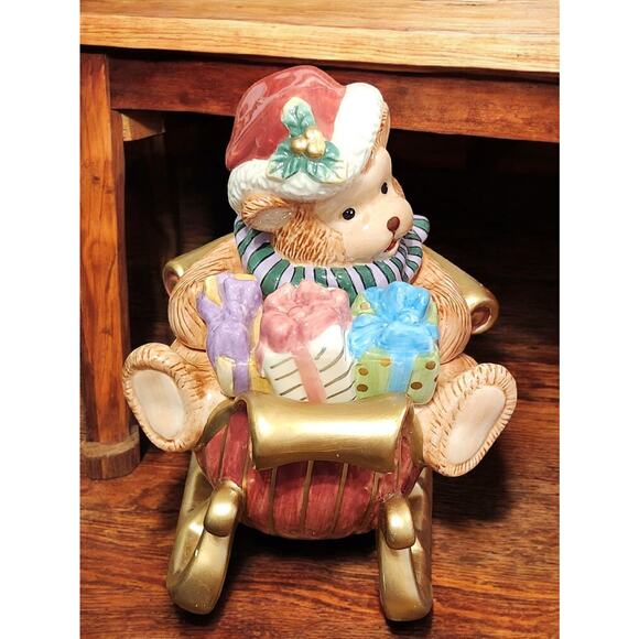 Fitz and Floyd Classics Teddy Bear in Sleigh Trinket Box in Original Box EUC - Picture 3 of 11
